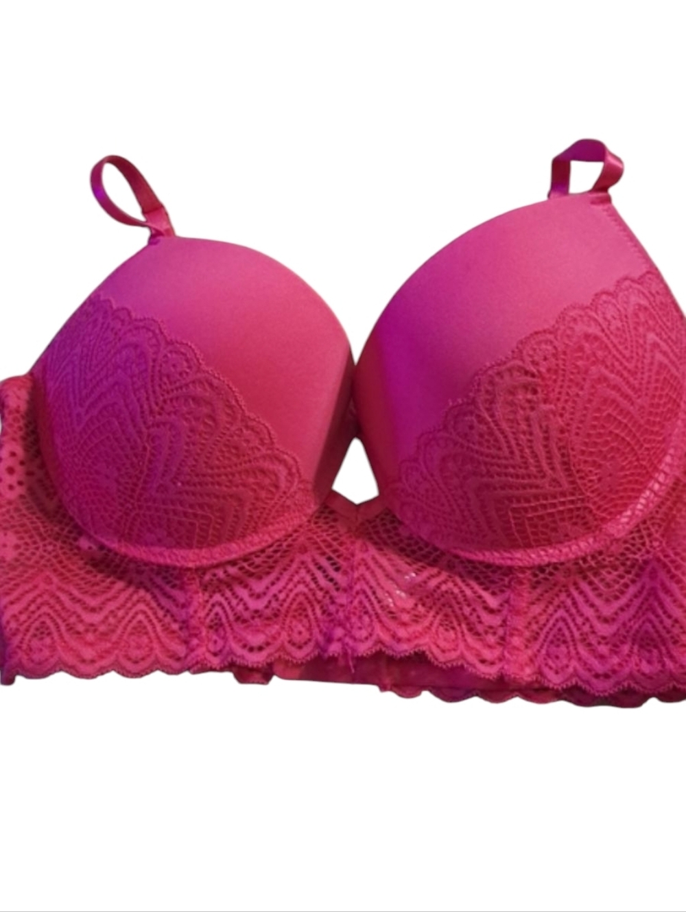Kiss & Tell Intimates Hot Pink Padded Push-up Lace Bralette Bra Size 36D NWOT
